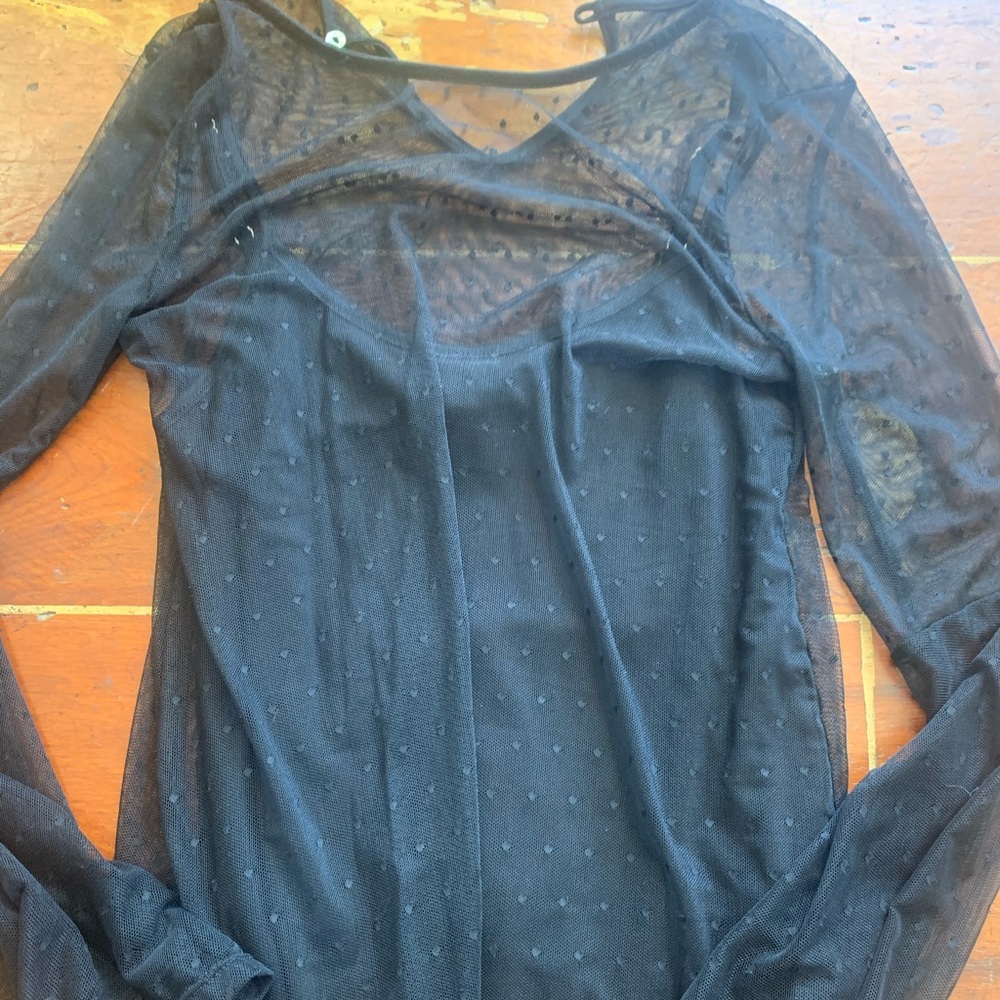 Sheer black polka dot blouse